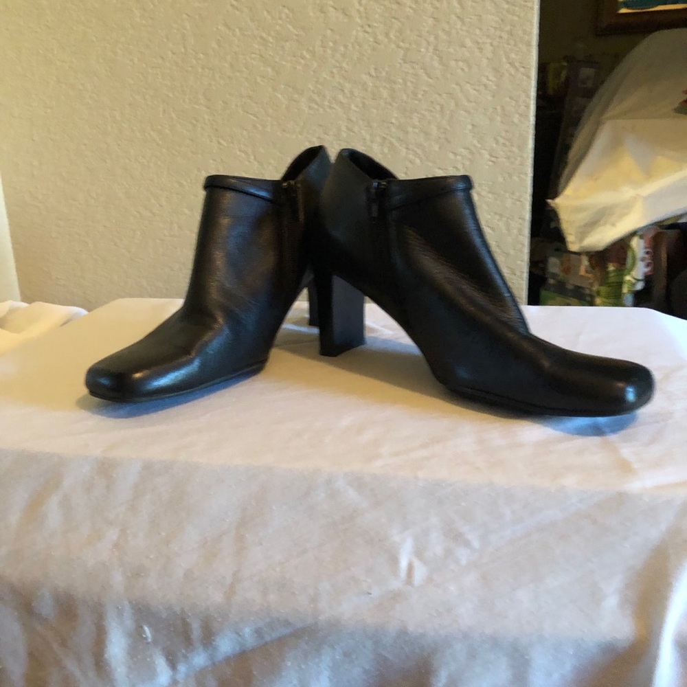 Ankle boots.  Black with zipper.